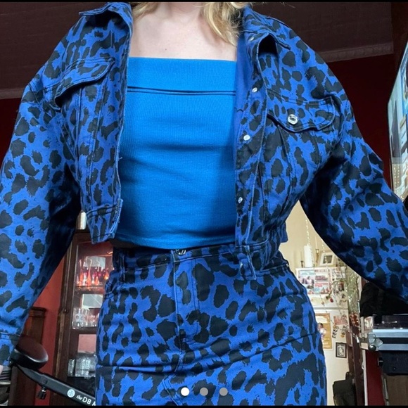 Missguided Blue Leopard Print Denim Set - Picture 3 of 3